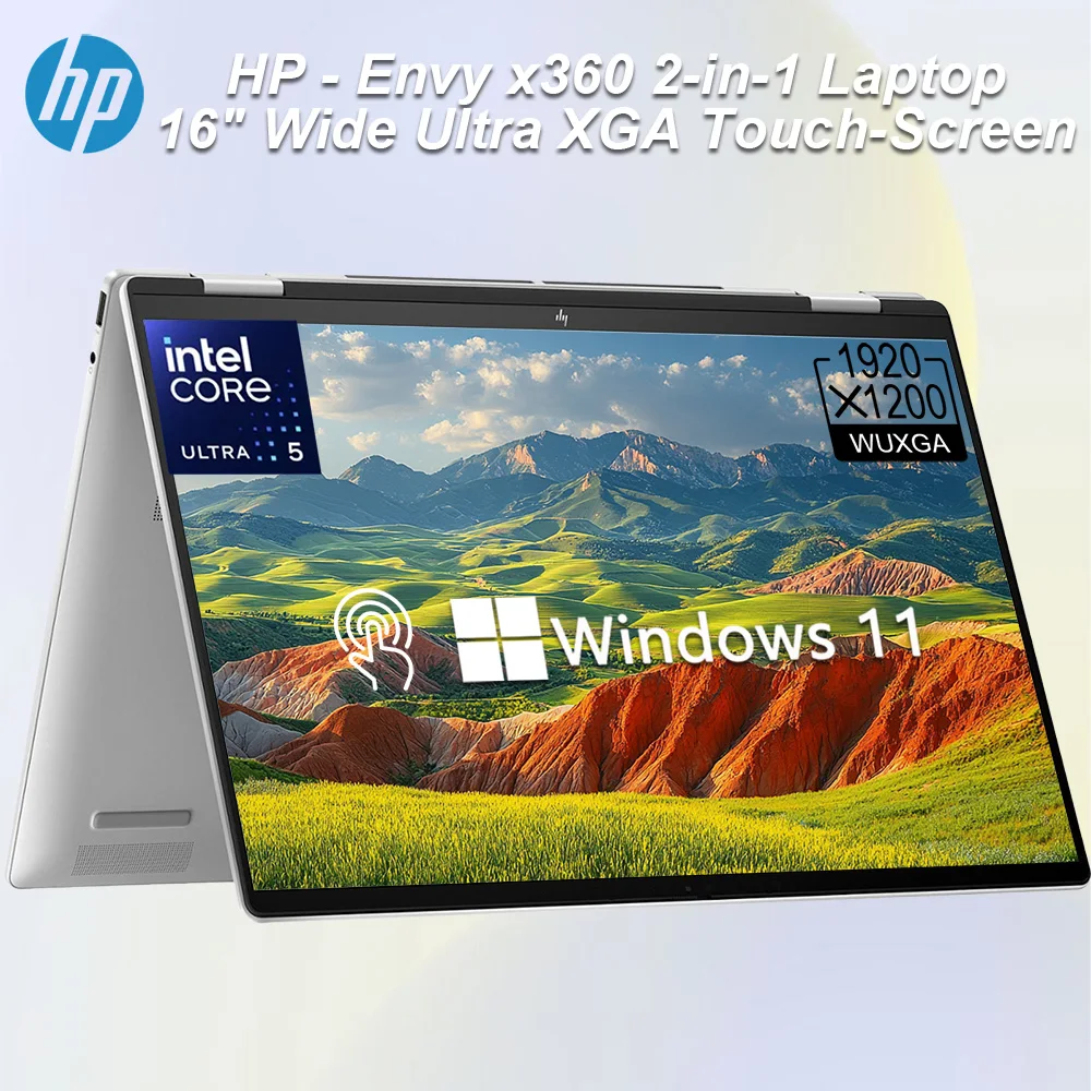 HP Envy x360 Laptop layar sentuh, 2-in-1 16 "WUXGA IPS lebar, Intel Ultra 5 125U(Beats i7-1335U), RAM 16GB DDR5, 2TB PCIe SSD