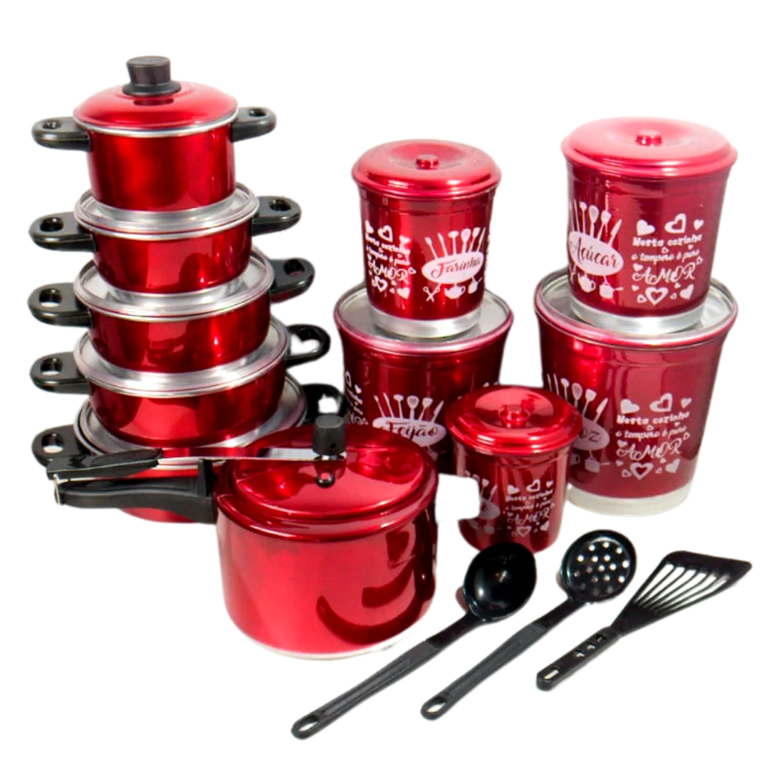 5 Pots Set Aluminum 5 Pots with Pressure Cooker 4,5 Liters Premium Red Cooker