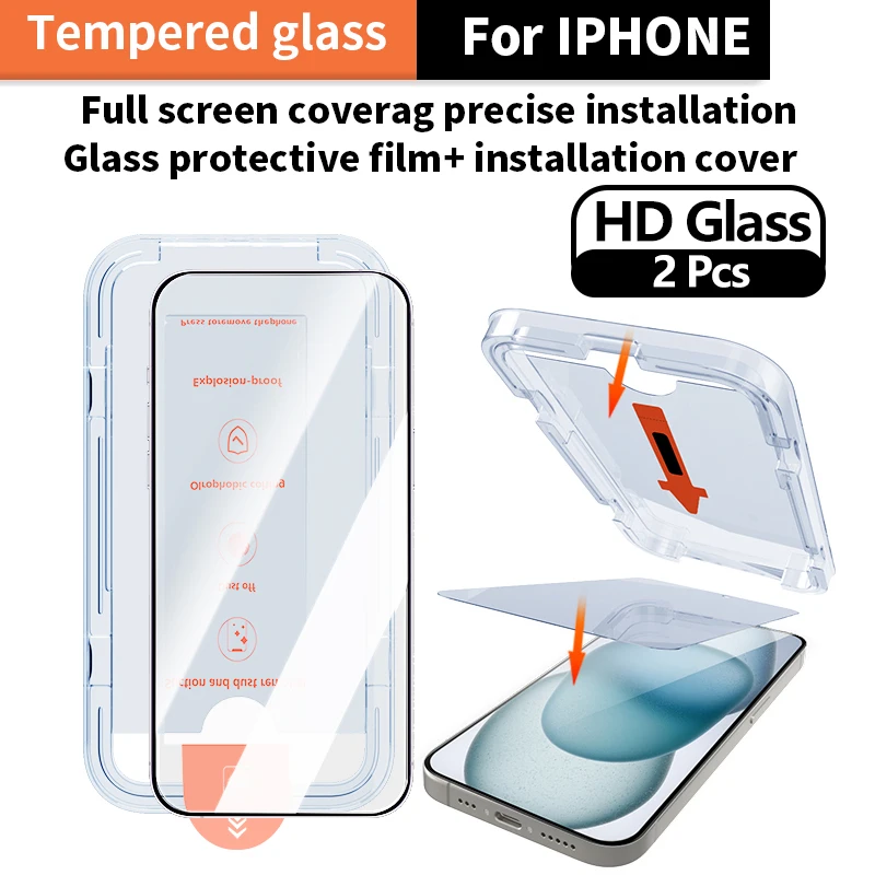 2Pcs HD Tempered Glass For iPhone 14 15 Plus 13 12 11 Pro Max Screen Protector Anti spy Dust free Installation With Easy