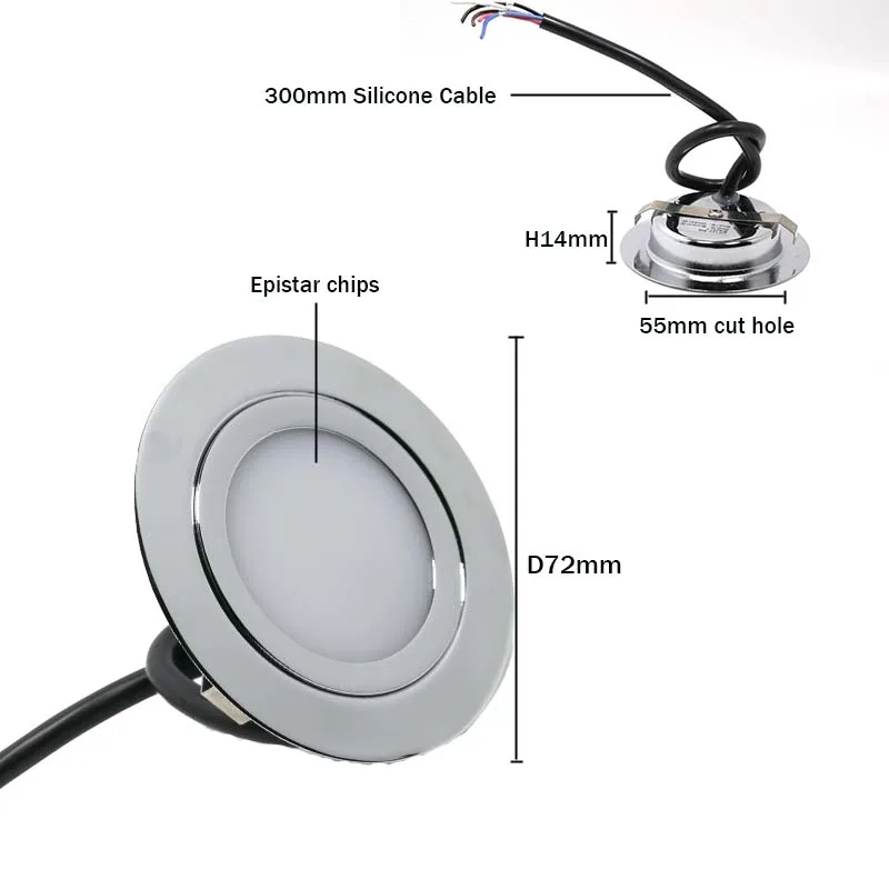 Mini Spot Lumineux LED Rond Ultra-Mince, 3W 12/24V, Petit Projecteur Intégré au Plafond pour Chambre à Coucher, Barre d\'Montres RGB RGBW Intégré