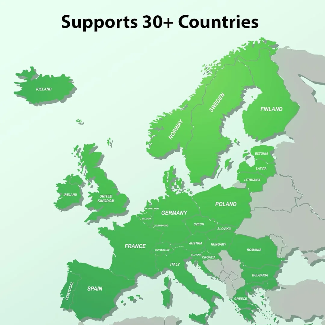 Carte SIM de données illimitées européennes, prend en charge plus de 30 pays européens et britanniques, données haute vitesse de 30 Go, SIM prépayée uniquement pour les voyages