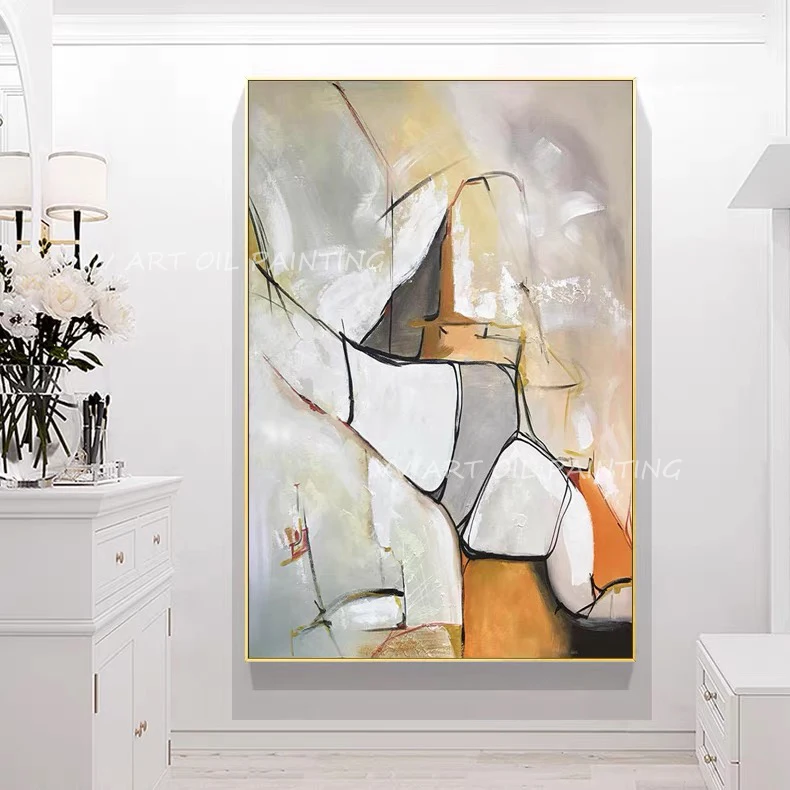 Hand Painted Abstract Impasto Oil Painting, Neutral Warm Tone Palette Knife Canvas Art, Modern Minimalist Vertical Wall Decor