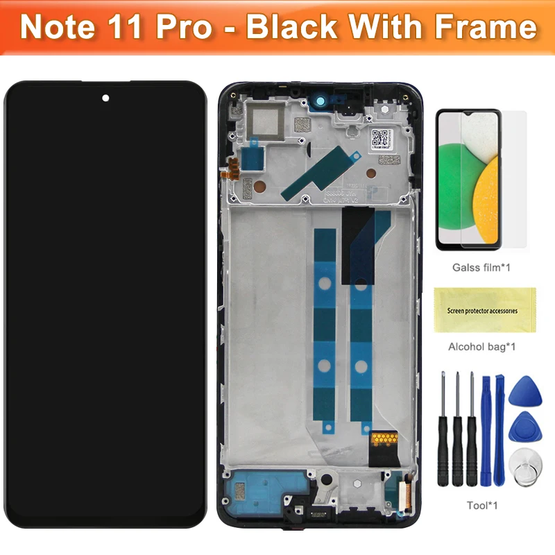 LCD Display Con Telaio Per Xiaomi Redmi Note 11 Pro+ 5G – Nero, 6.67 Pollici, Con Utensili E Vetro Temperato