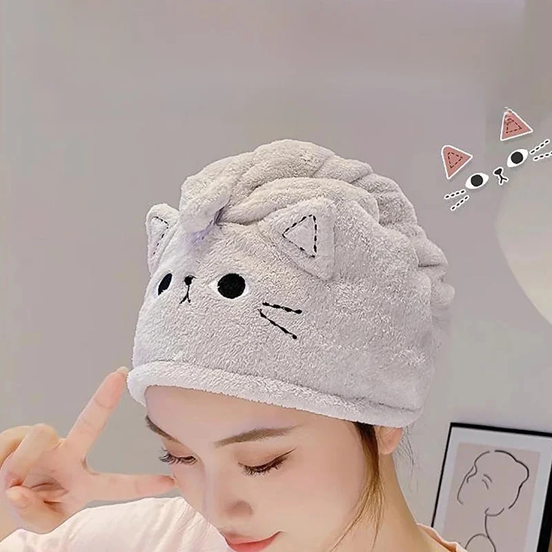 Czapka z włosia kota Ręcznik z polaru koralowego Długie włosy Szybkoschnący kapelusz Ręcznik kąpielowy Silny chłonny wodę Ręcznik do włosów dla kobiet — zdjęcie 2