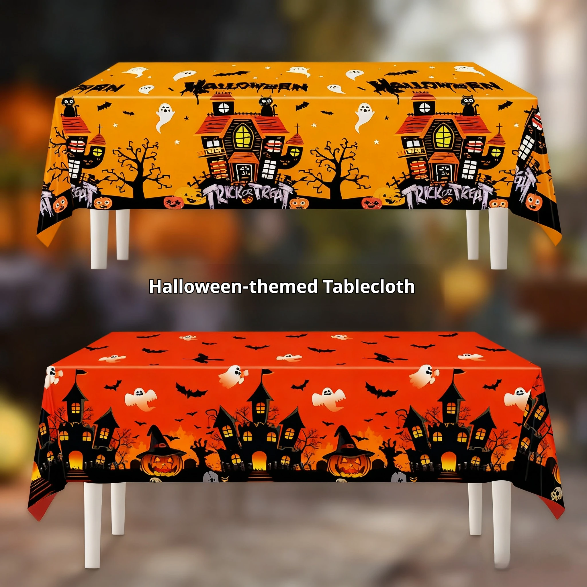1 Halloween Themed Tablecloth Made of Disposable Plastic Consisting of Pumpkins, Castles, Ghosts, and Bats, Suitable for Hallowe