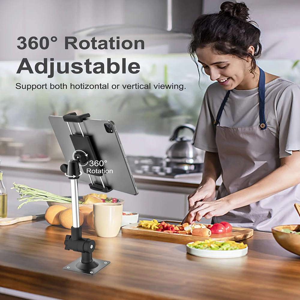 Aluminum Wall Mount Bracket for Tablet PC, Aluminum Alloy Phone Stand with 360° Swivel Foldable Arm Wall Mount Bracket for Table