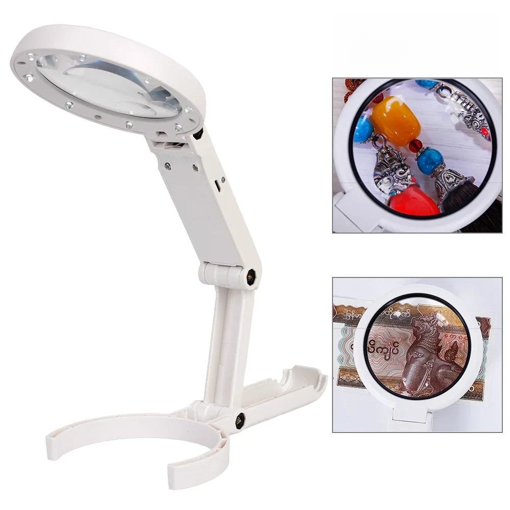 Dobrável com 8 luz led 5x 11x suporte de mesa para avaliação de jóias leitura reparação lupa