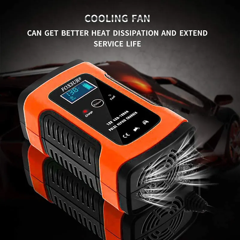 

Foxsur 12v 5A Intelligent Smart Motorcycle Car Battery Pulse Chargers Repair Type Lead Acid Storage Chargers Battery Auto ATV