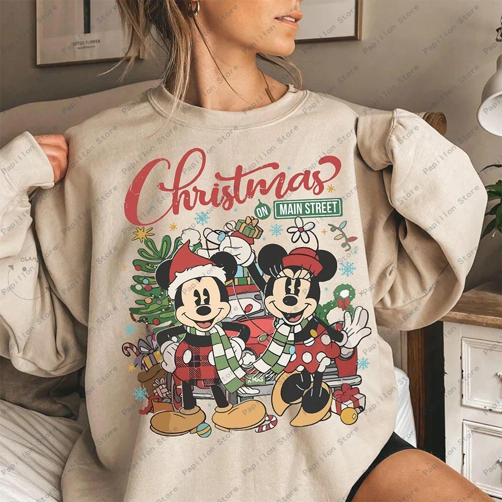 Comfort Colors Vintage Disney On Main Street Sweatshirts Mickey Minnie Very Merry Christmas Party 2024 Shirt Disney Hoodie Trip