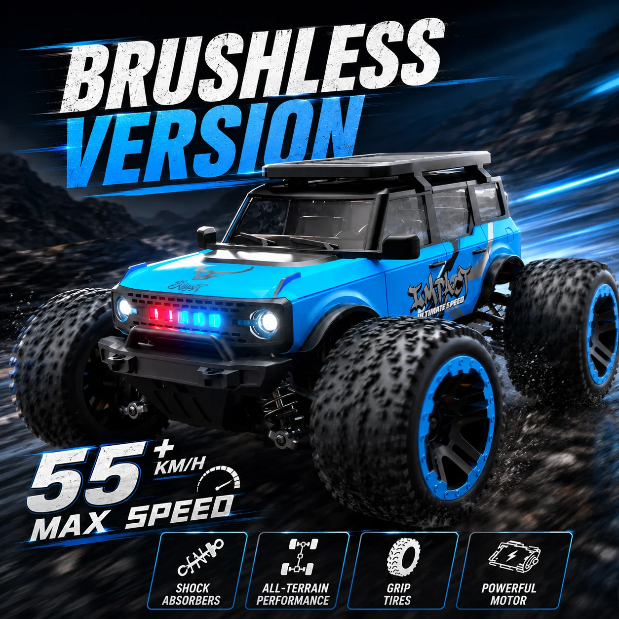 ZNLYRION RC Monster Truck SG201MAX 4WD Bürstenlos 1:20 Maßstab 55KM/H 2,4G Ferngesteuertes Offroad-Auto mit LED-Lichtern für Jungen und Erwachsene