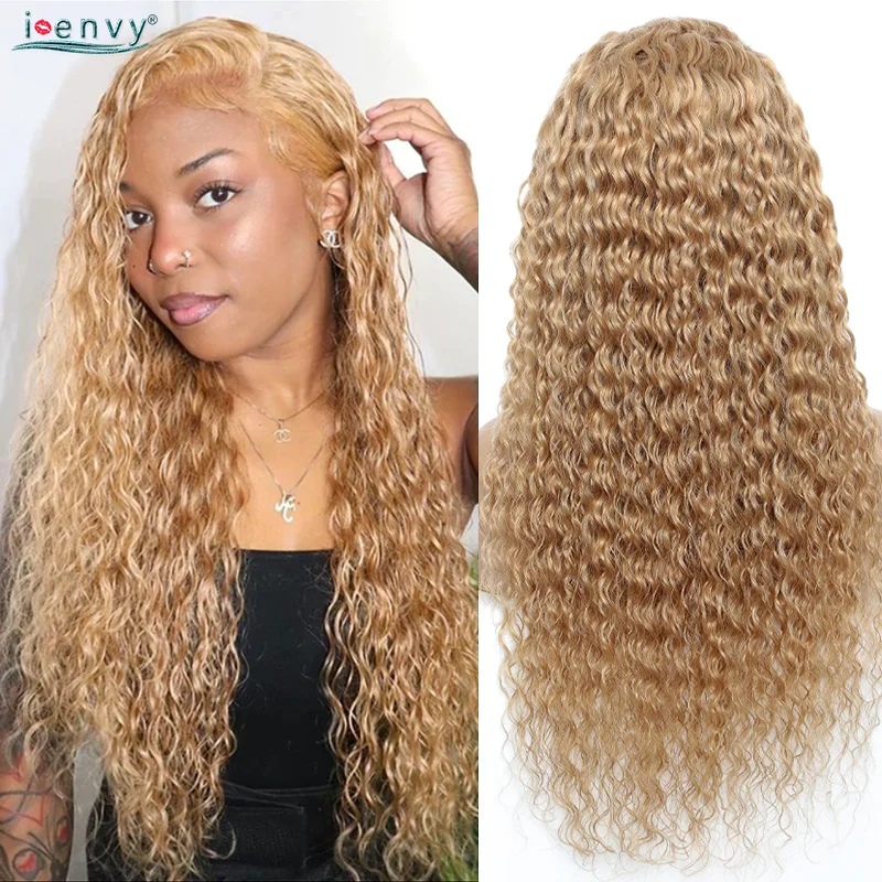 Colored Honey Blonde Lace Front Wig Human Hair Wigs Prepluck Highlight Ginger Water Wave Lace Front Human Hair Wigs for Women