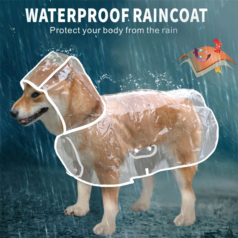 Dog raincoat, clear PVC for medium dog breeds , waterproof pet poncho with snap closure, perfect for outdoor dog walking raincoa