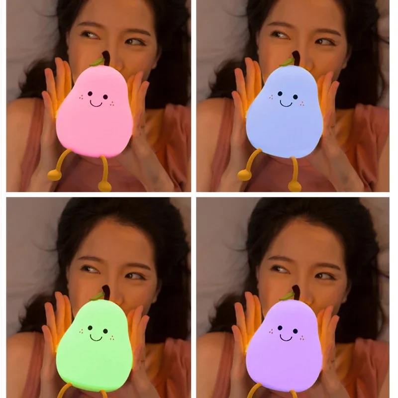 لطيف الخوخ والكمثرى الفاكهة ضوء الليل ، USB قابلة لإعادة الشحن ، يعتم ، اللمس ، مصباح سيليكون ، غرفة نوم ، الديكور السرير ، هدية زوجين ،