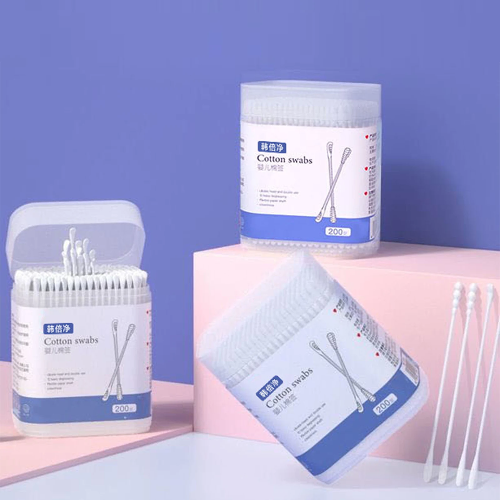 200x Natural Baby Cotton Swabs Cotton Buds Tip Hypoallergenic Paper Sticks Ear Wax Clean Round Makeup Cosmetic Ear Care Ear Swab
