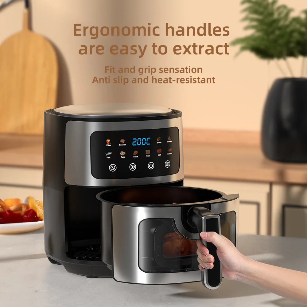 مقلاة هوائية مرئية سعة 8 لتر، تحكم رقمي، متعددة الوظائف، صحية خالية من الزيت، طبخ 360 درجة °   أدوات المطبخ لفرن القلي بالهواء الساخن