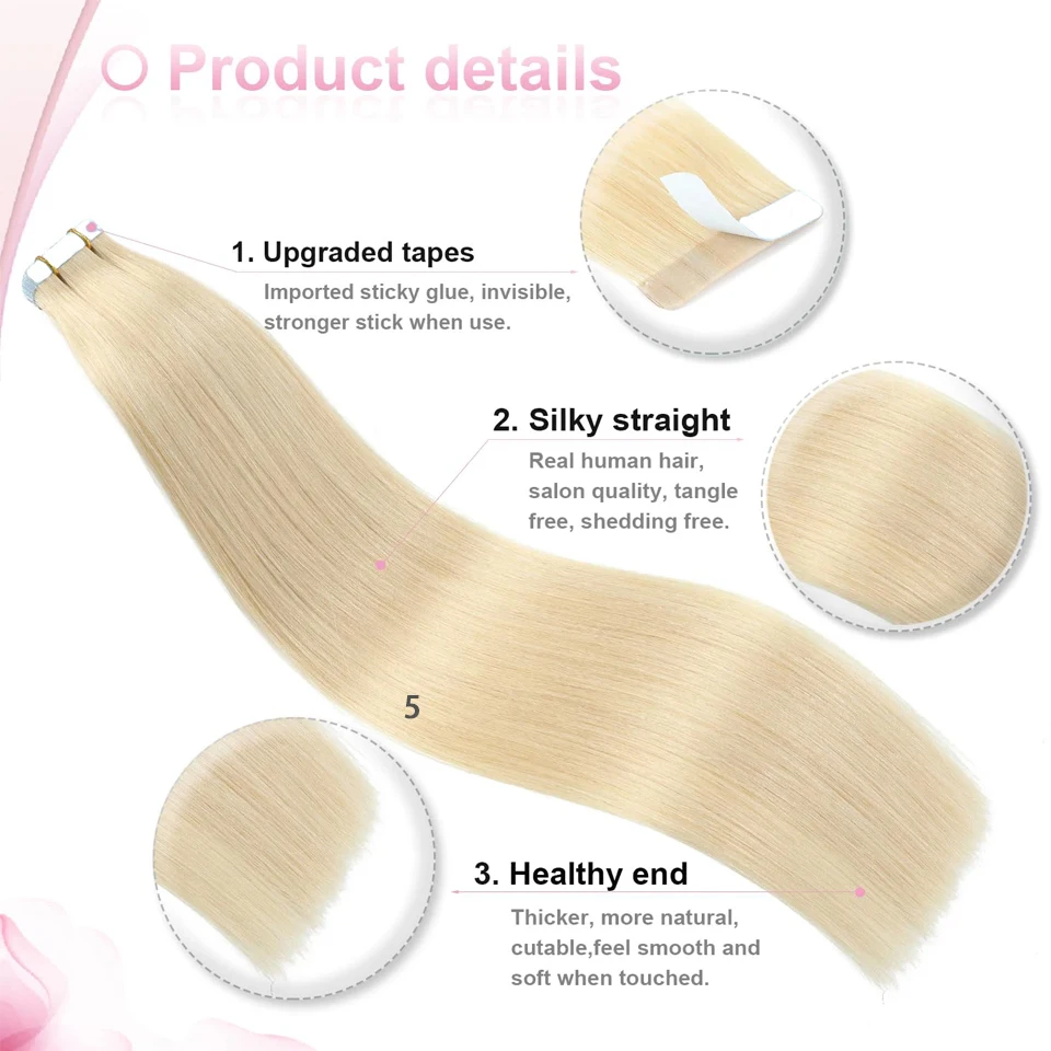 Straight Tape in Hair Extensions Human Hair 100% Remy Human Hair Tape in Hair Seamless Skin Natural Black Tape Ins for Women