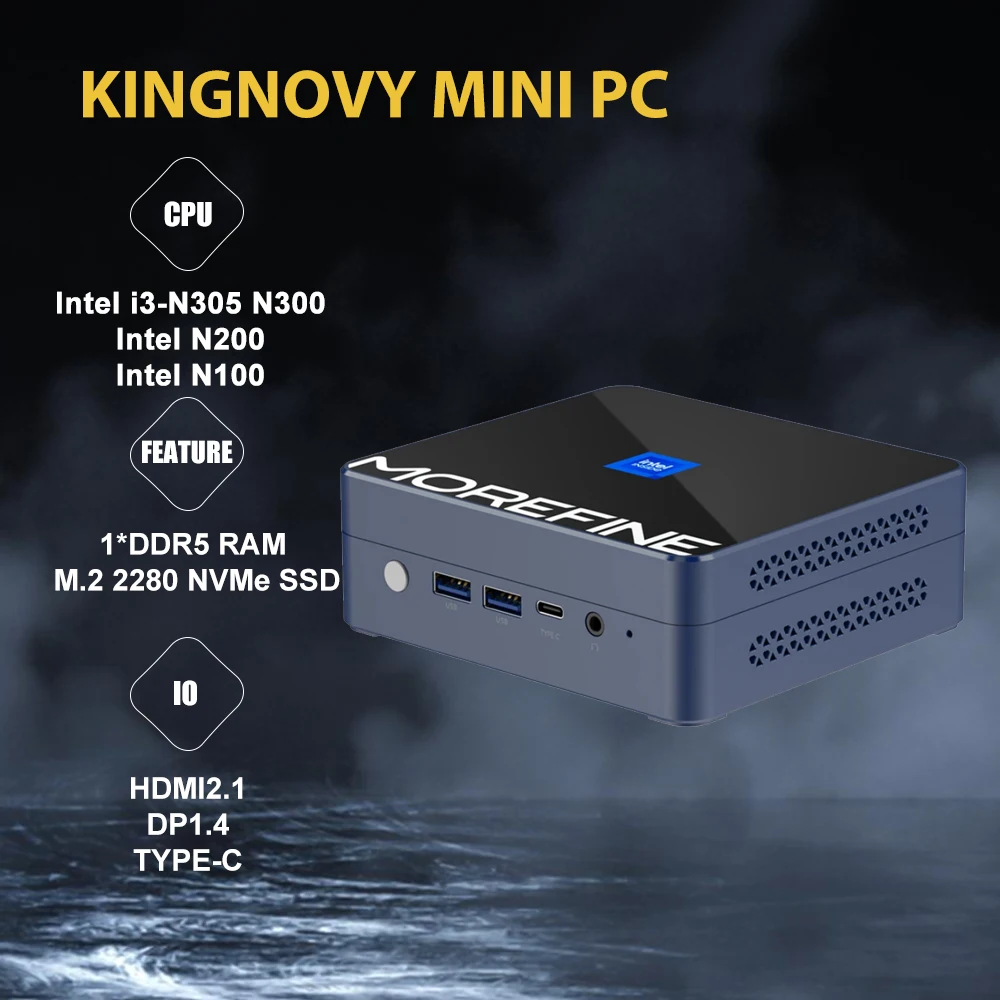 Kingnovy Mini PC Intel 12th Gen Alder Lake- N100 N200 i3 N305 ES 16GB Desktop Computer Support 4K 3*Display For Home/Office/Game