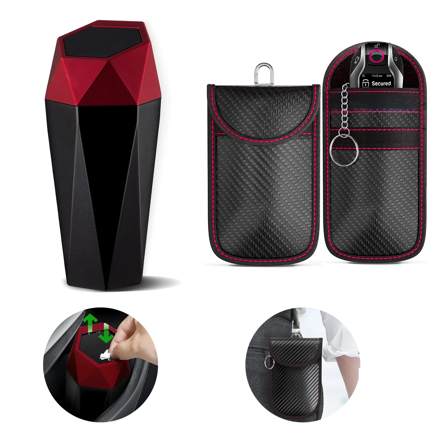

Car Trash Can With Lid & Car Garbage Can, Mini Trash Can For Car, Portable Leakproof Vehicle Trash Bin For Auto, Home, Office, C
