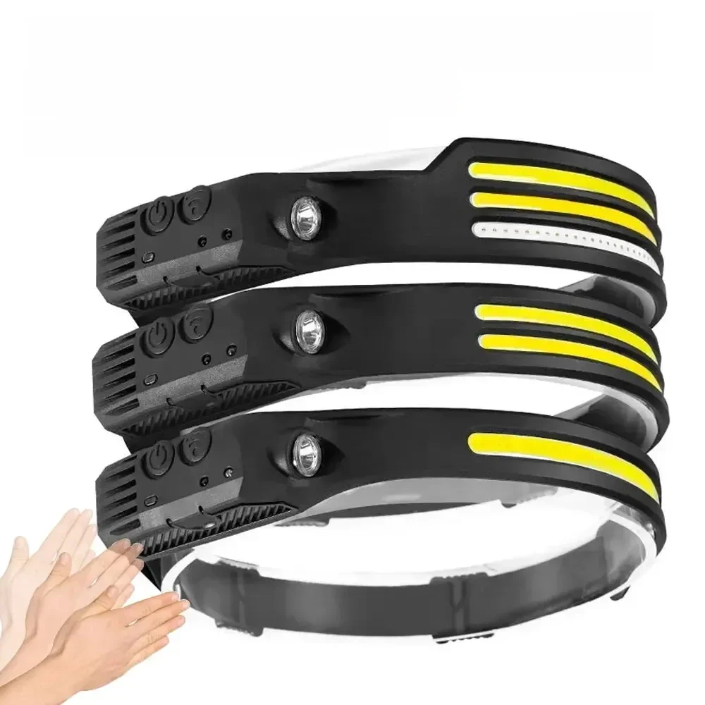 Indukcyjna latarka czołowa COB LED Lampa czołowa z czujnikiem Wbudowana latarka akumulatorowa Latarka czołowa z możliwością ładowania przez USB 10 trybów oświetlenia Reflektor — zdjęcie 2