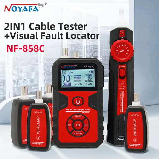 NOYAFA NF-858C Tester kabli Lokalizator przewodów Lokalizator linii Lokalizator sieci BNC Pomiar długości kabla POE Testowanie napięcia Śledzenie kabla
