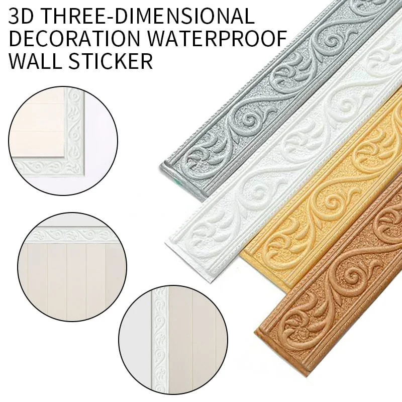 1PC 2.3mx6cm 3D Wall Trim Line Skirting Sticker Self-Adhesive Vinyl Wall Trim StickerHousehold Baseboard Wall-paper