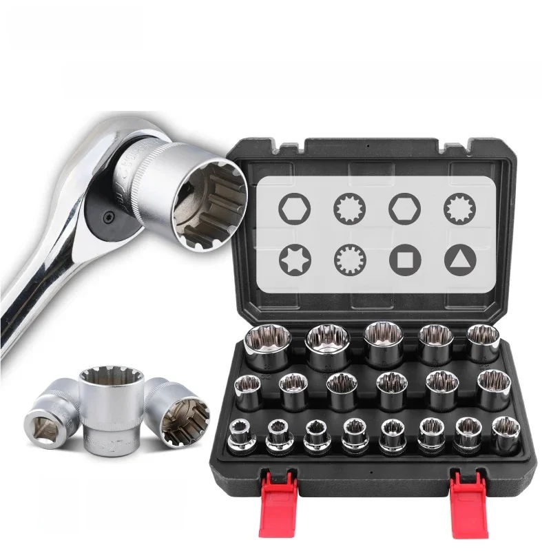 Apollo 19/21 pièces 1/2 "entraînement 8-36mm S2 jeu de douilles à percussion noires hexagone/12 points pour clé pneumatique et entretien industriel