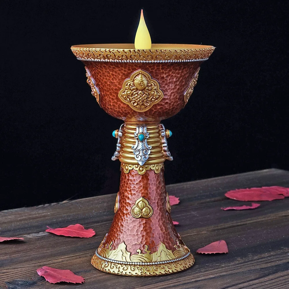 Tibet Rechargeable Butter Lamp Simulation Electronic Candlelight Home Decorative Ornaments Retro Zen