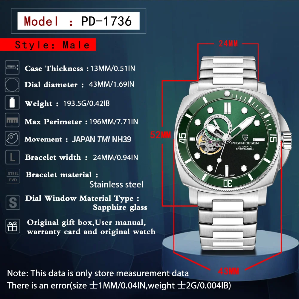 2026 New PAGANI DESIGN Brand Automatic Luxury Watch For Men Mechanical Japan Movt Men Watch 100M Waterproof 316L All Steel Watch