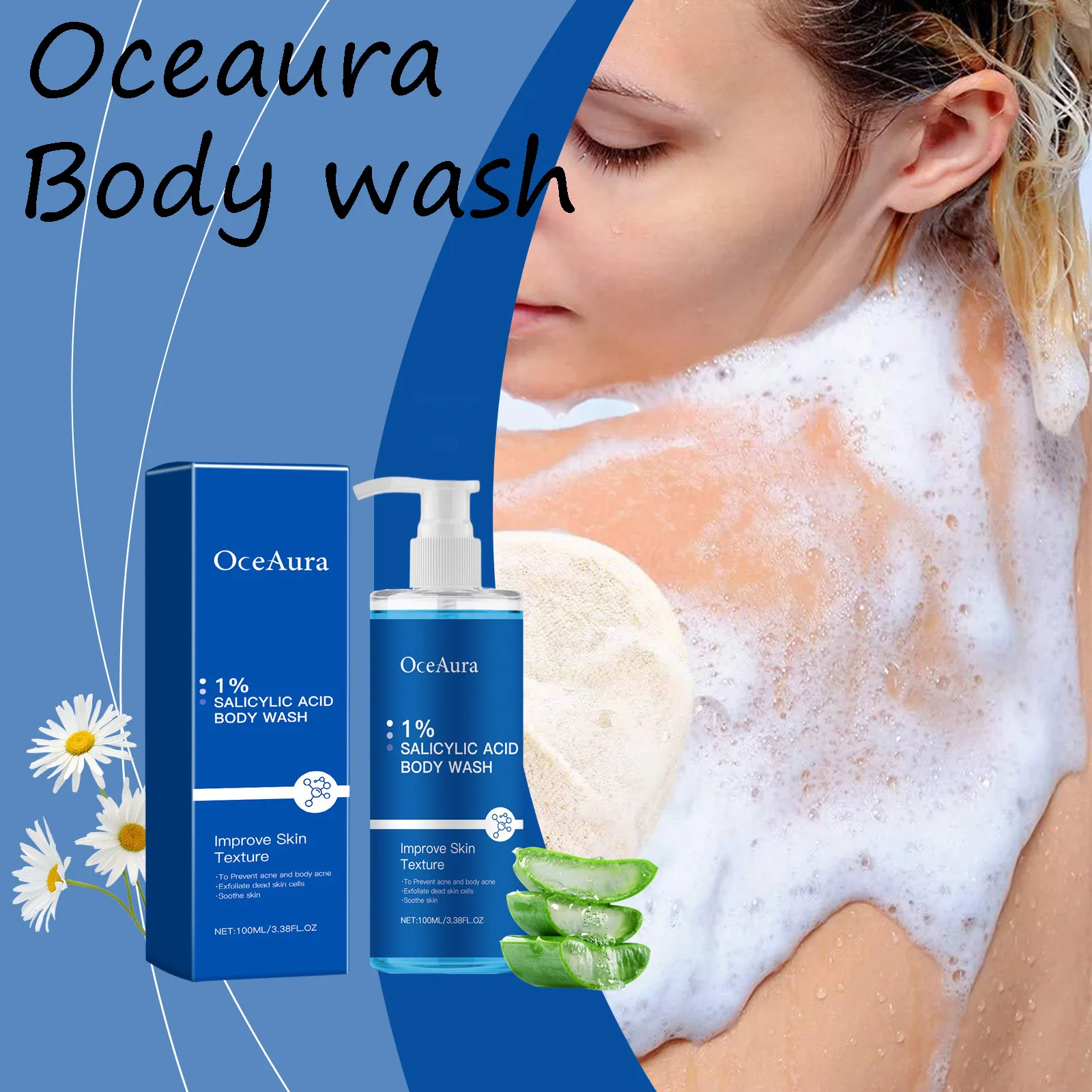 

Oceaura Салициловая кислота Гель для ванны для тела Ежедневный отшелушивающий гель для удаления омертвевшей кожи Контроль жирности Разглаживающий очищающий гель для душа для тела