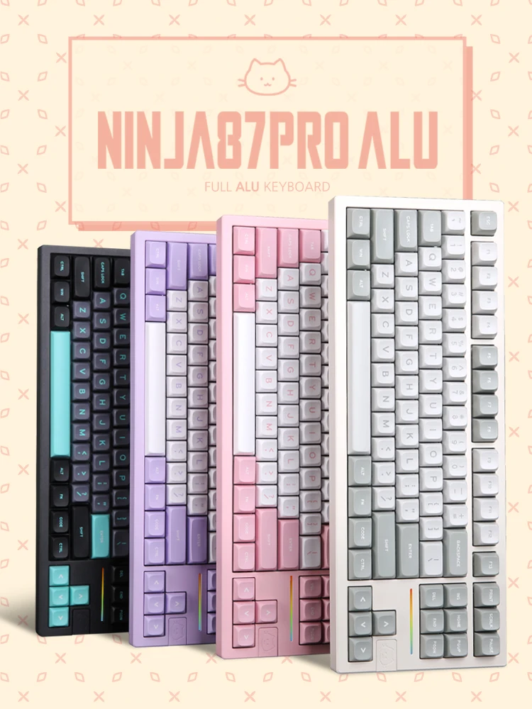 Monstar gear Ninja 87PRO ALU WIRELEI Bluetooth Keyboard (Purple) Tenkis Full Aluminum switch replacement