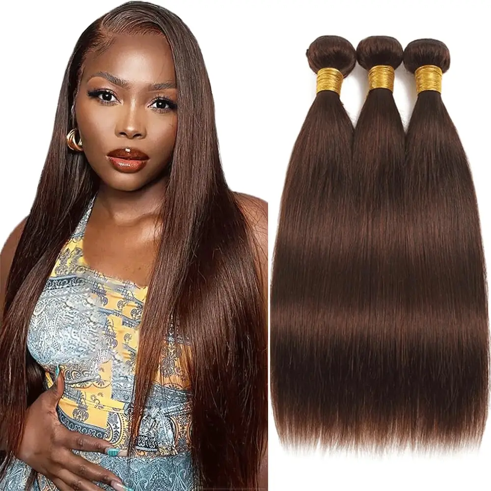 Brown Bundles Dark Brown Human Hair Bundles Chocolate #4 Color Brown Straight Bundles Human Hair 26 28 30 Inch