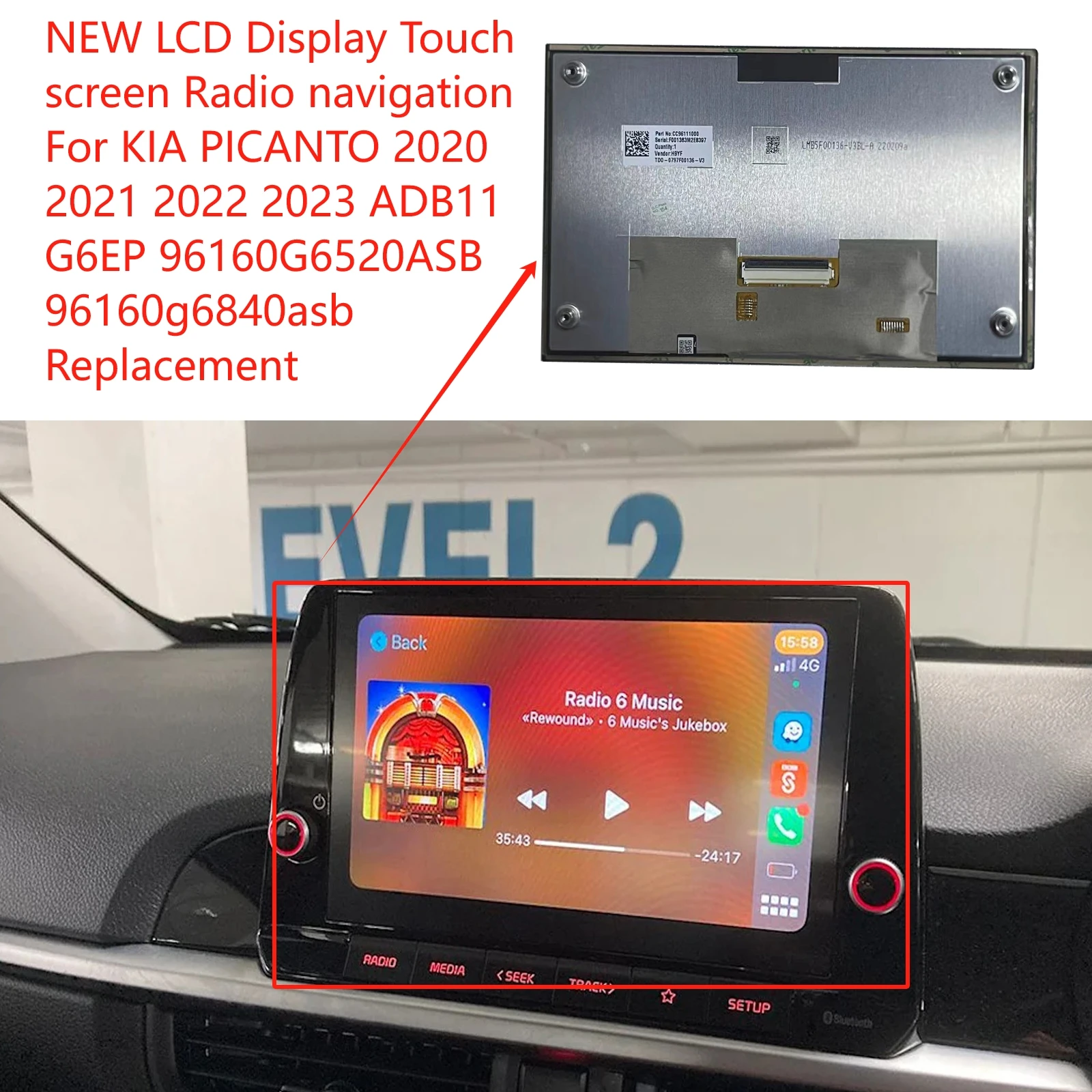 NEW LCD Display Touch screen Radio navigation For KIA PICANTO 2020 2021 2022 2023 ADB11G6EP 96160G6520ASB 96160g6840asb Repair