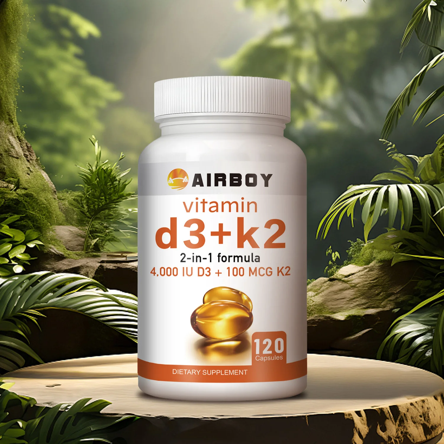 Vitamin D3 + K2 Supplement - Support Immunity, Help Regulate Calcium Metabolism Promote Bone Teeth, Skin Health - 120 Capsules