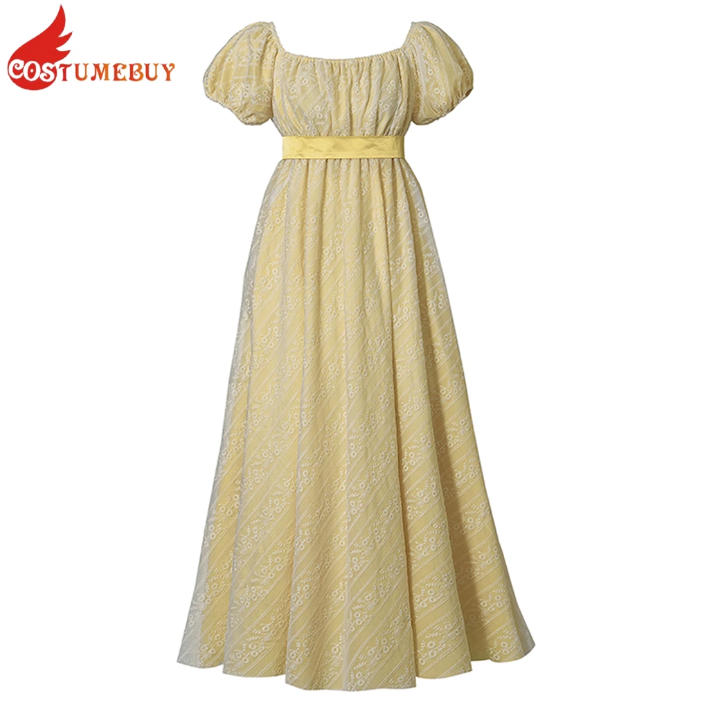 

TV Inspired Regency Dress Lace Printed Yellow Maxi Dress Puff Sleeve Vintage Fashion Women Dresses Tea Party Ball Gown