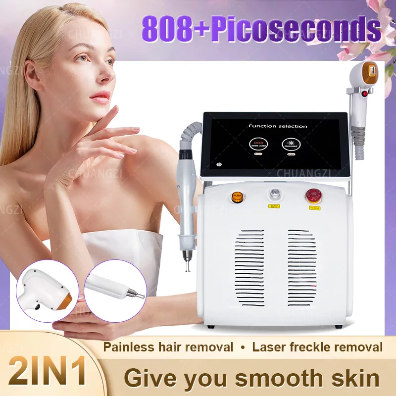 2 in 1 Permanent 808nm Diode Body Facial Hair Removal ND YAG Laser Picoseconds 755 1064 808nm for tattoo Removal Machine