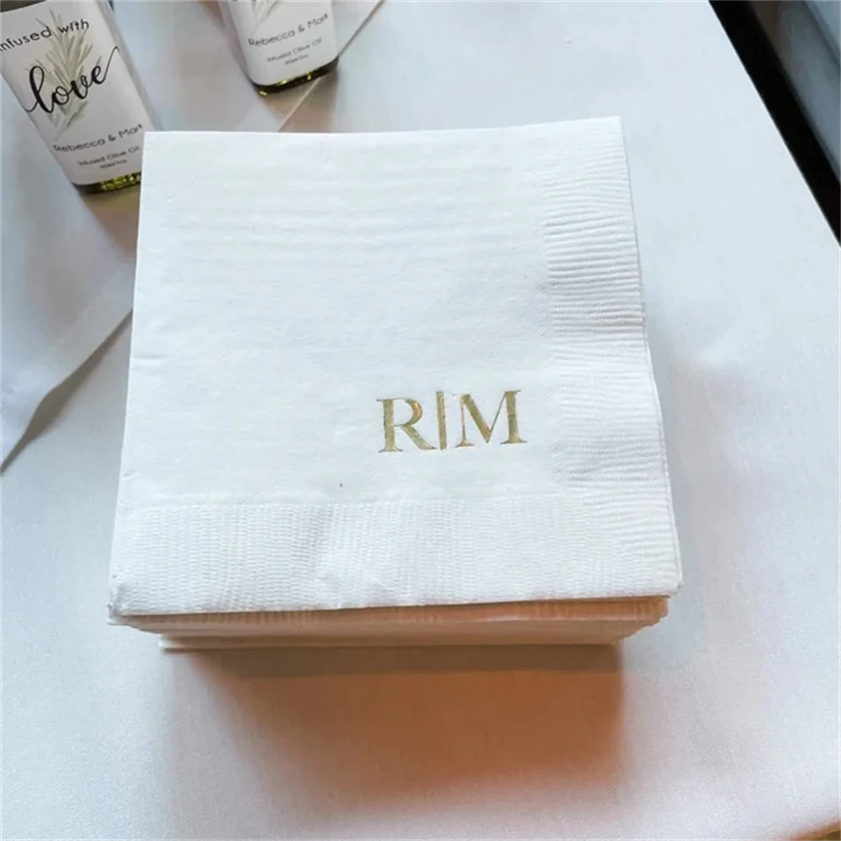 50Custom Simple Wedding Cocktail Napkins, Monogrammed Napkins, Personalized Napkins, 3 Ply Appetizer Napkins, Cocktail Hour, Eng