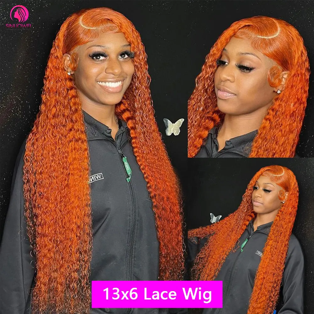 30 32 Zoll Ingwer Orange Deep Wave Echthaar Perücke Spitze Front Perücke Deep Wave Curly Lace Front Perücke 13x4 geschlossene Echthaar Perücke