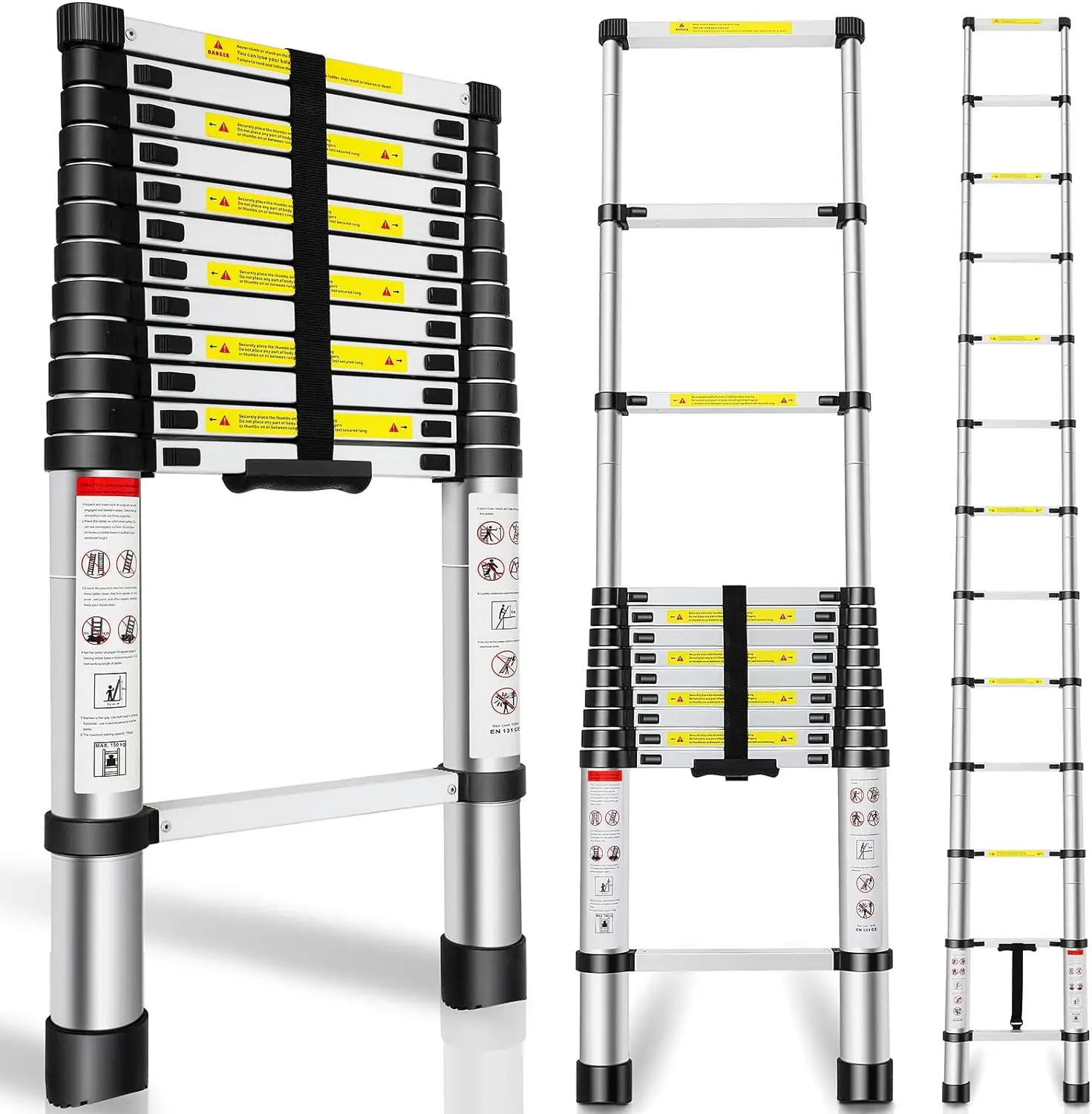 Telescoping Ladder One-Button Retraction Collapsible Extension With Balance Bar Non-Slip 5.1M Portable Straight Ladders for Home