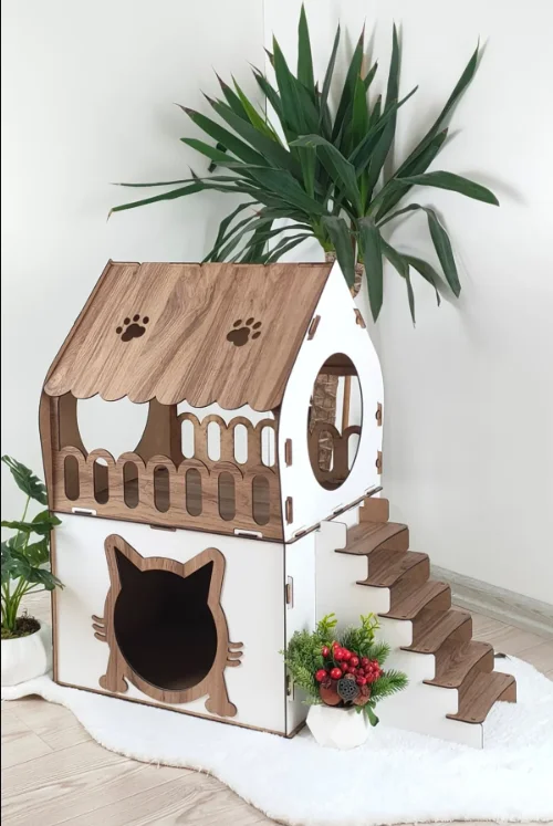 2-storey Cat house with terrace and stairs Playground for Cats