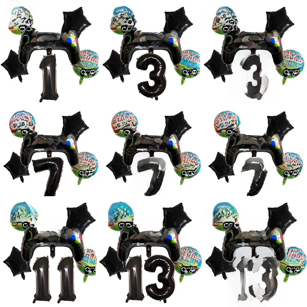 Ballons de manette de jeu avec chiffres noirs, décorations de fête d'anniversaire pour enfants, fournitures de fête à thème de jeu