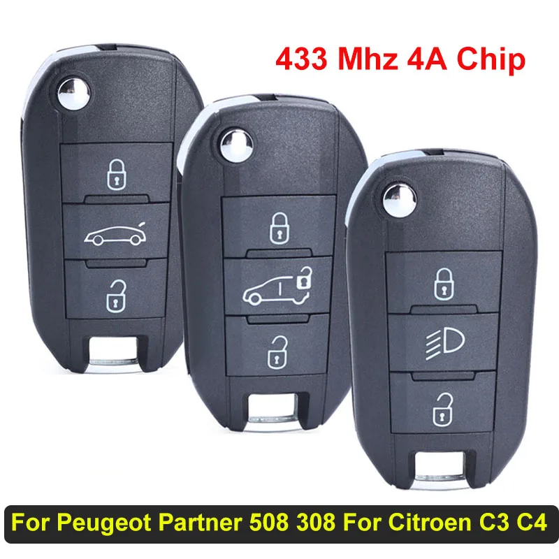 

Flip Remote Key Fob 433MHz 4A Chip For P-eugeot Partner 508 308 Expert For Citroen Dispatch C3 C4 Cactus for Opel For Vauxhall