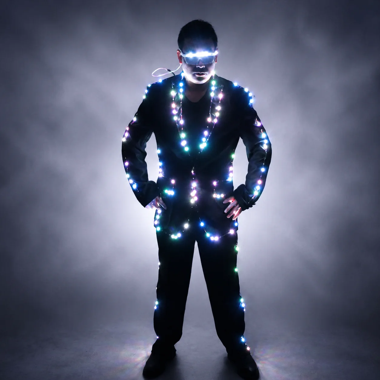 Full Color Pixel LED Lights Jacket Coat Stage Dance Costume Tron RGB Light Up Stage Suit Outfit