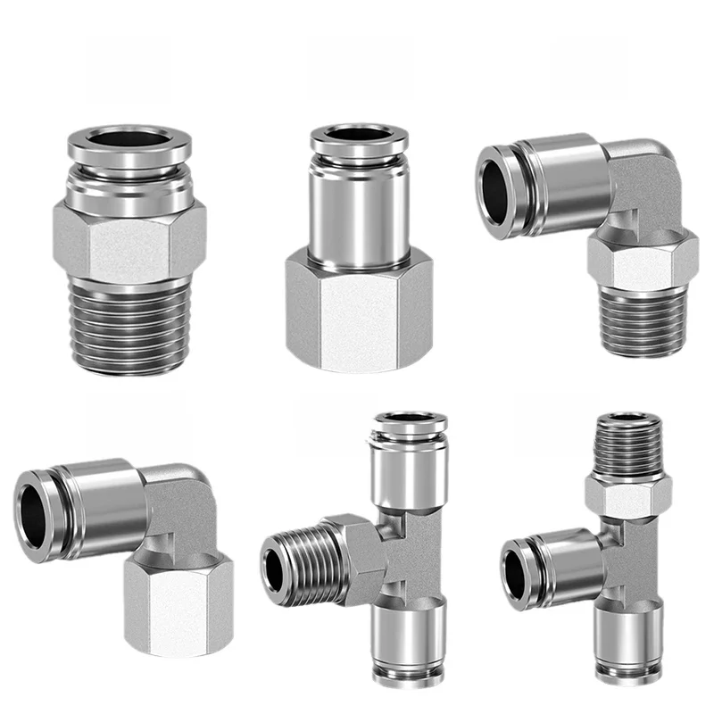 Raccord de tuyau pneumatique en acier inoxydable 304, connecteur de Tube d'air PC PCF PL PLF PB 1/8 1/4 3/8 1/2 BSP, raccords de tuyaux à dégagement rapide