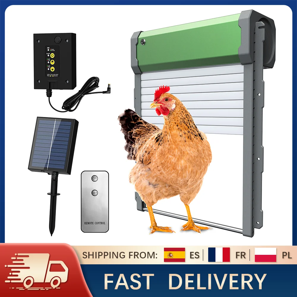 Porte automatique solaire pour poulailler en alliage d'aluminium avec minuterie/capteur de lumière/télécommande/mode manuel