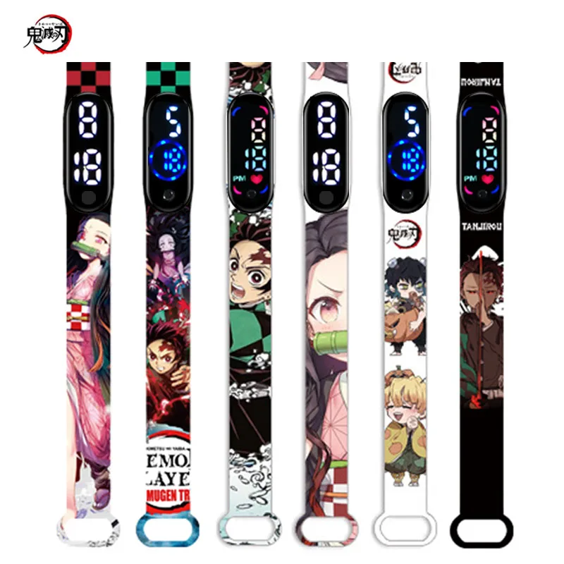 Novo demon slayer led relógio eletrônico kimetsu não yaiba anime figura relógio digital silicone impresso pulseira crianças presentes de aniversário