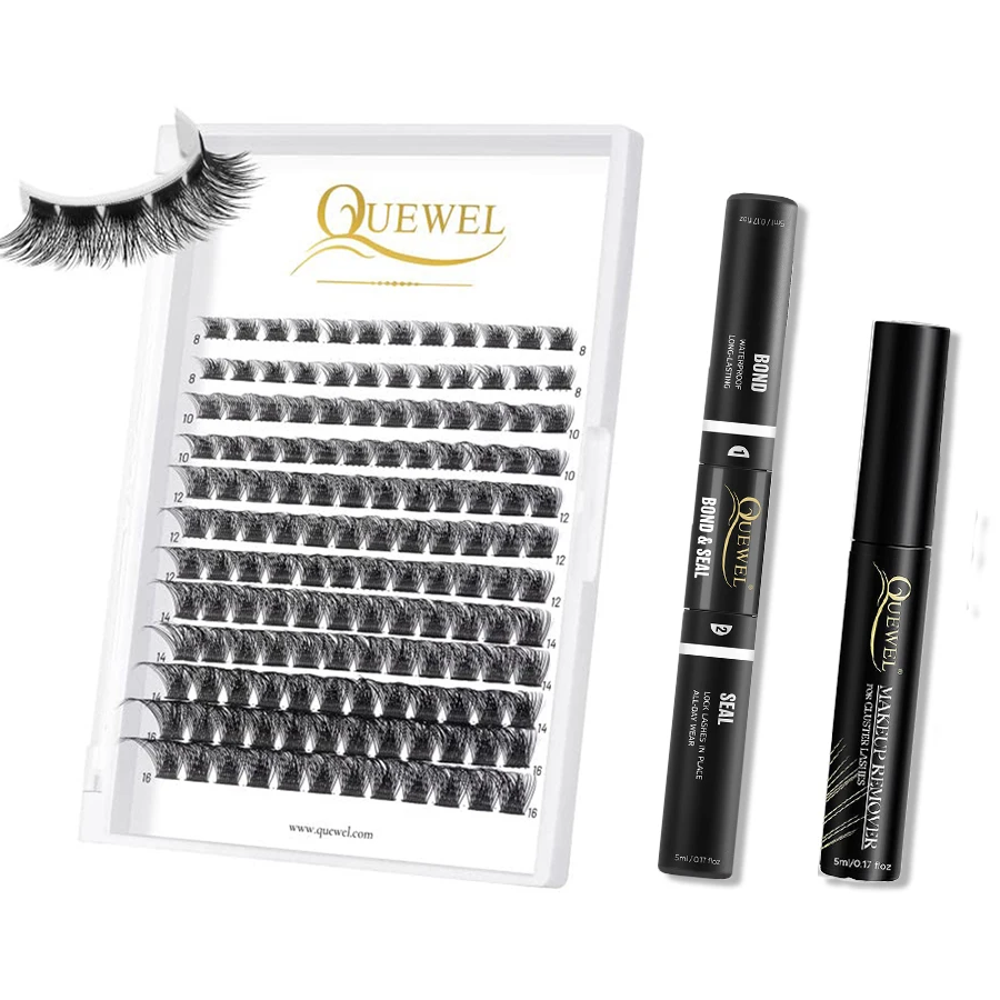 

Quewel Комплект ресниц сделай сам для наращивания ресниц 144 кластеров ресниц с связью и уплотнением ресниц для удаления клея DIY набор для макияжа комплект ресниц s