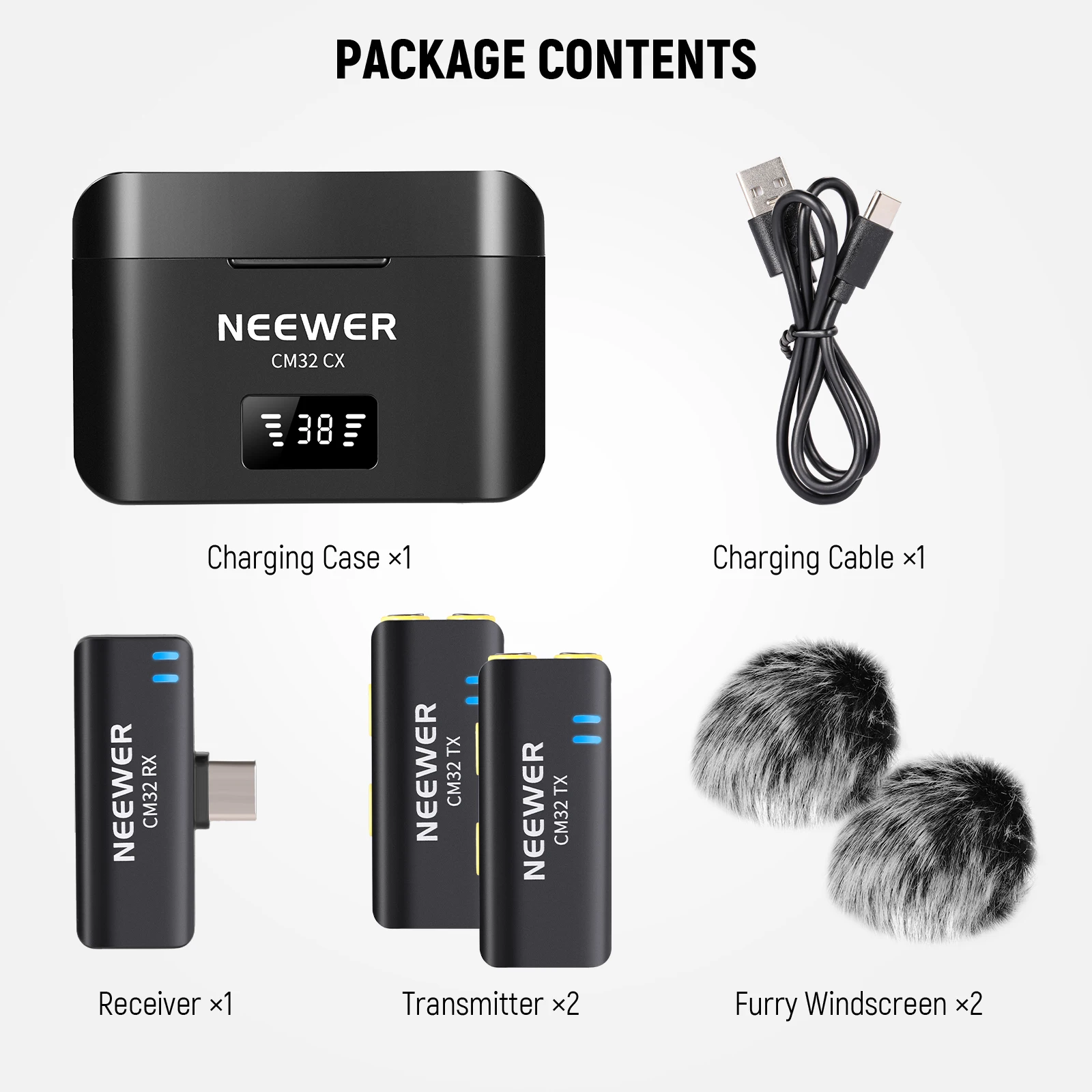 Neewer Wireless Lavalier Microphone Set for Type C Dual Omnidirectional Condenser Lapel Mics Noise Canceling for Video Recording