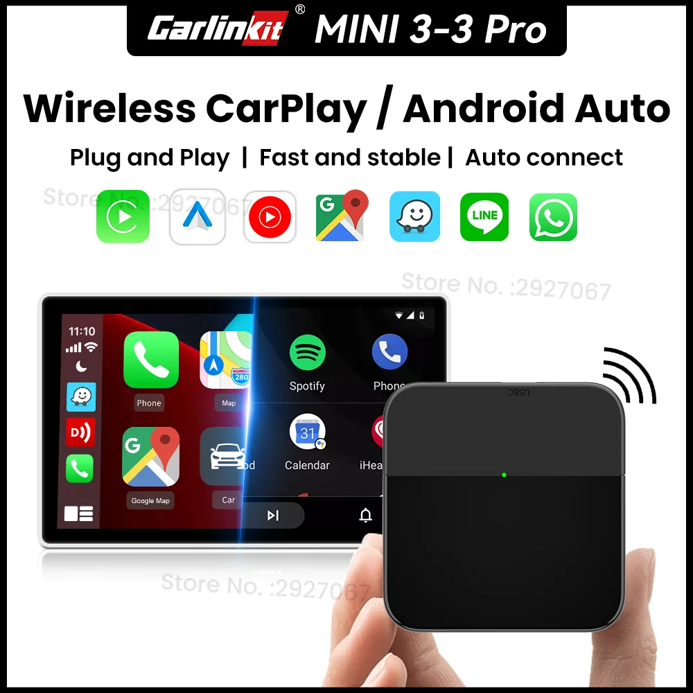 Carlinkit-ワイヤレスCarplayボックス,Androidカーアダプター,USBプラグアンドプレイ,自動接続,デュアルモードoem,ミニ3プロ