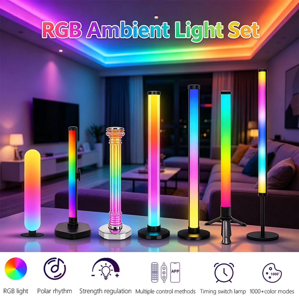 RGB LED Light Strip BT Remote Control Music Rhythm Sync Ambient Light Smart Dimmable Warm Light LED Strip for Gaming Room Bedroo