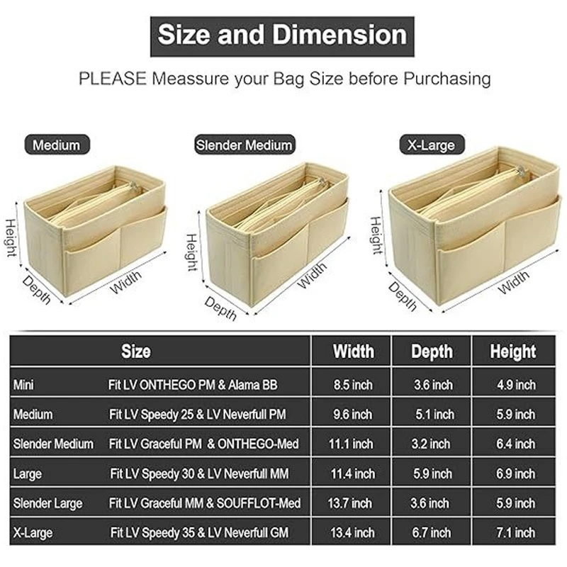 multiple sizes Felt Cloth Insert Bag Organizer Makeup Handbag Organizer Travel Inner Purse Portable Cosmetic Bags